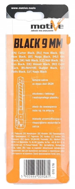 NÓŻ ŁAMANY Z BLOKADĄ WYSUWANY DO TAPET CZARNY 9MM