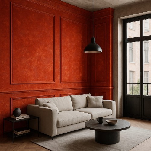 Provence Czerwony Design Decowant – aranżacja salonu z czerwoną ścianą
