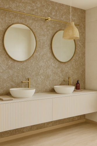Provence Beżowy Taupe Design Decowant – aranżacja łazienki z beżową ścianą
