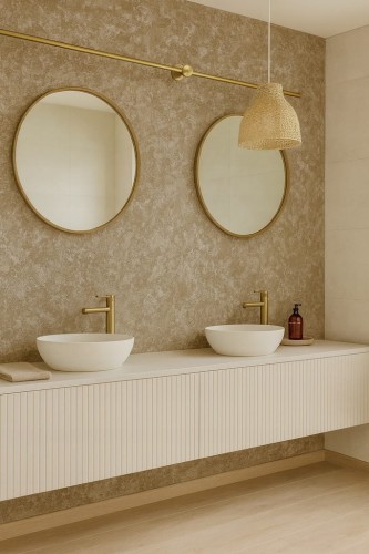 Provence Beżowy Taupe Design Decowant – aranżacja łazienki z beżową ścianą