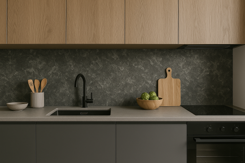 Provence Ciemny Granit Design Decowant – aranżacja ściany nad blatem kuchennym