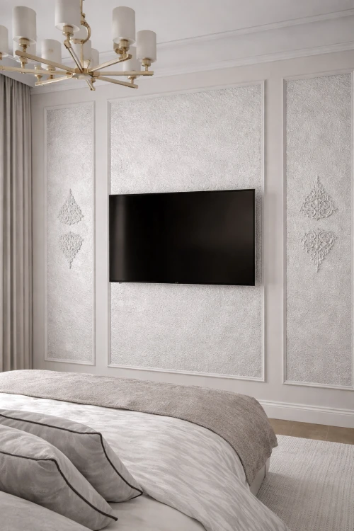 Provence Srebrzysta Biel Design Decowant – aranżacja białej ściany w sypialni