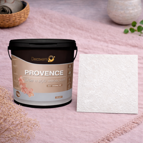 Provence Srebrzysta Biel Design Decowant – opakowanie i próbka efektu