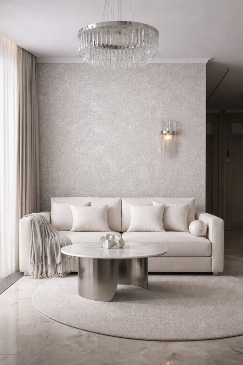 Provence Srebrzysta Biel Design Decowant – aranżacja białej ściany w salonie