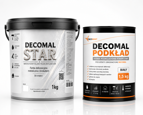 ZESTAW FARBY DEKORACYJNEJ Z BROKATEM DECOMAL STAR BIAŁA GWIAZDA 5-7M2