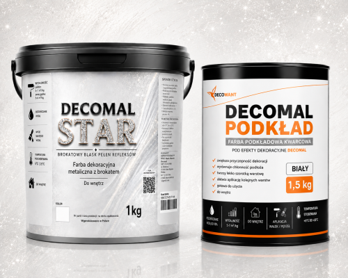 ZESTAW FARBY DEKORACYJNEJ Z BROKATEM DECOMAL STAR BIAŁA GWIAZDA 5-7M2
