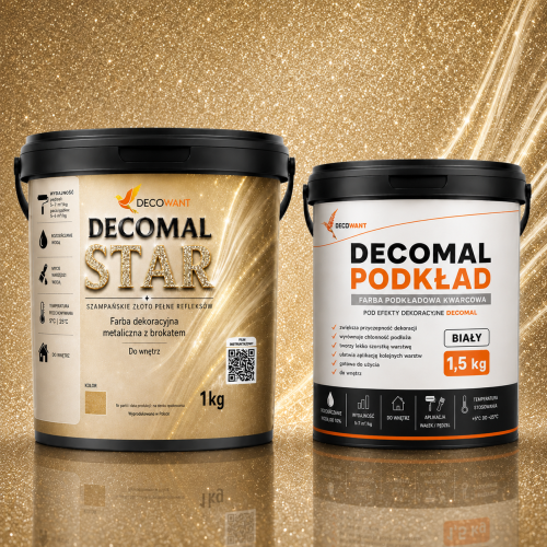 ZESTAW FARBY DEKORACYJNEJ Z BROKATEM DECOMAL STAR ZŁOTA GWIAZDA 5-7M2
