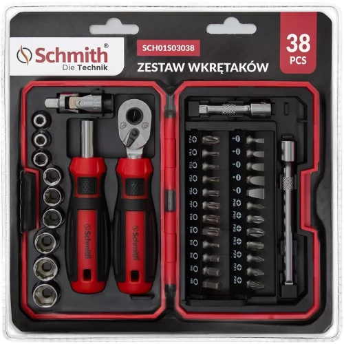 Schmith – zestaw wkrętaków i nasadek z grzechotką, 38 elementów