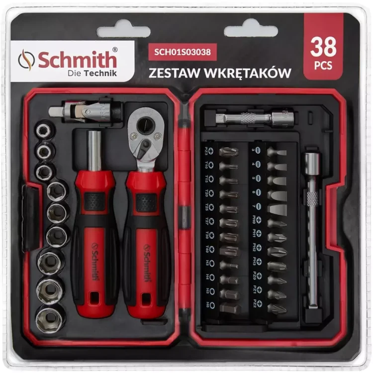 Schmith – zestaw wkrętaków i nasadek z grzechotką, 38 elementów