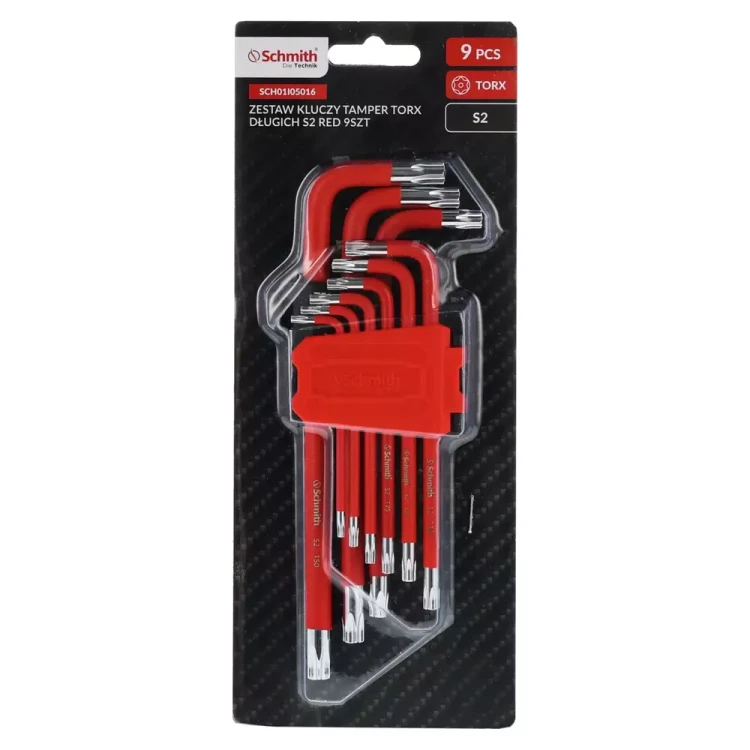 Schmith S2 RED – zestaw długich kluczy Tamper Torx, 9 szt.