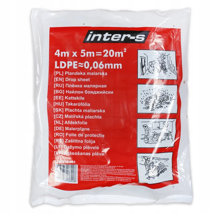 Folia malarska INTER-S 010 204 – czerwona, 4 × 5 m, 60 µm