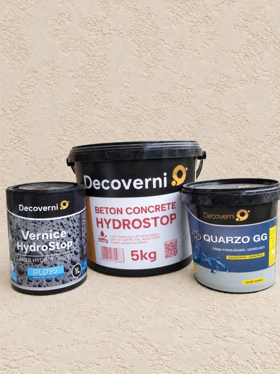 ZESTAW BETON HYDROFOBOWY 5 KG KREMOWY + GRUNT QUARZO GG + LAKIER HYDROFOBOWY SATINE 1 L